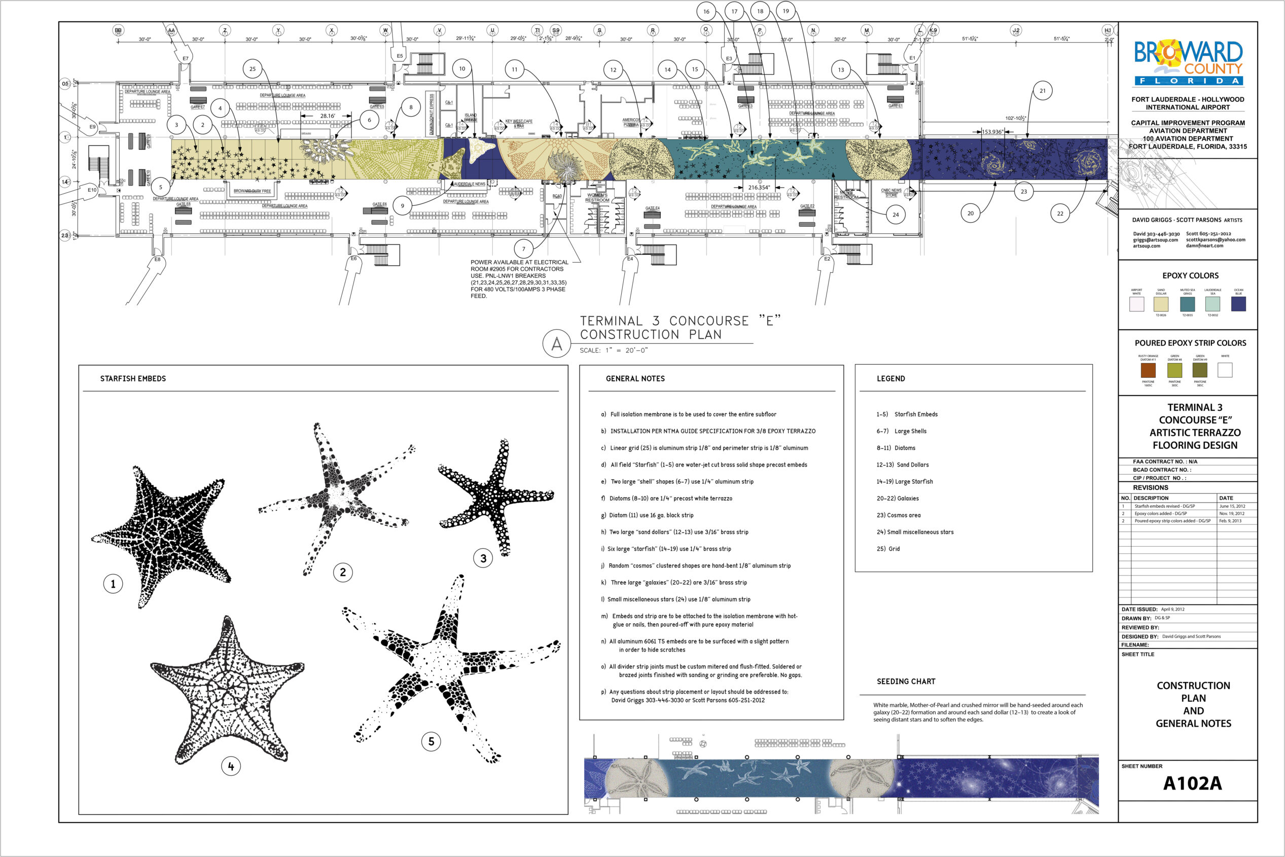 Construction plan view for starfish embeds in a concourse terrazzo floor at the Orlando International Airport