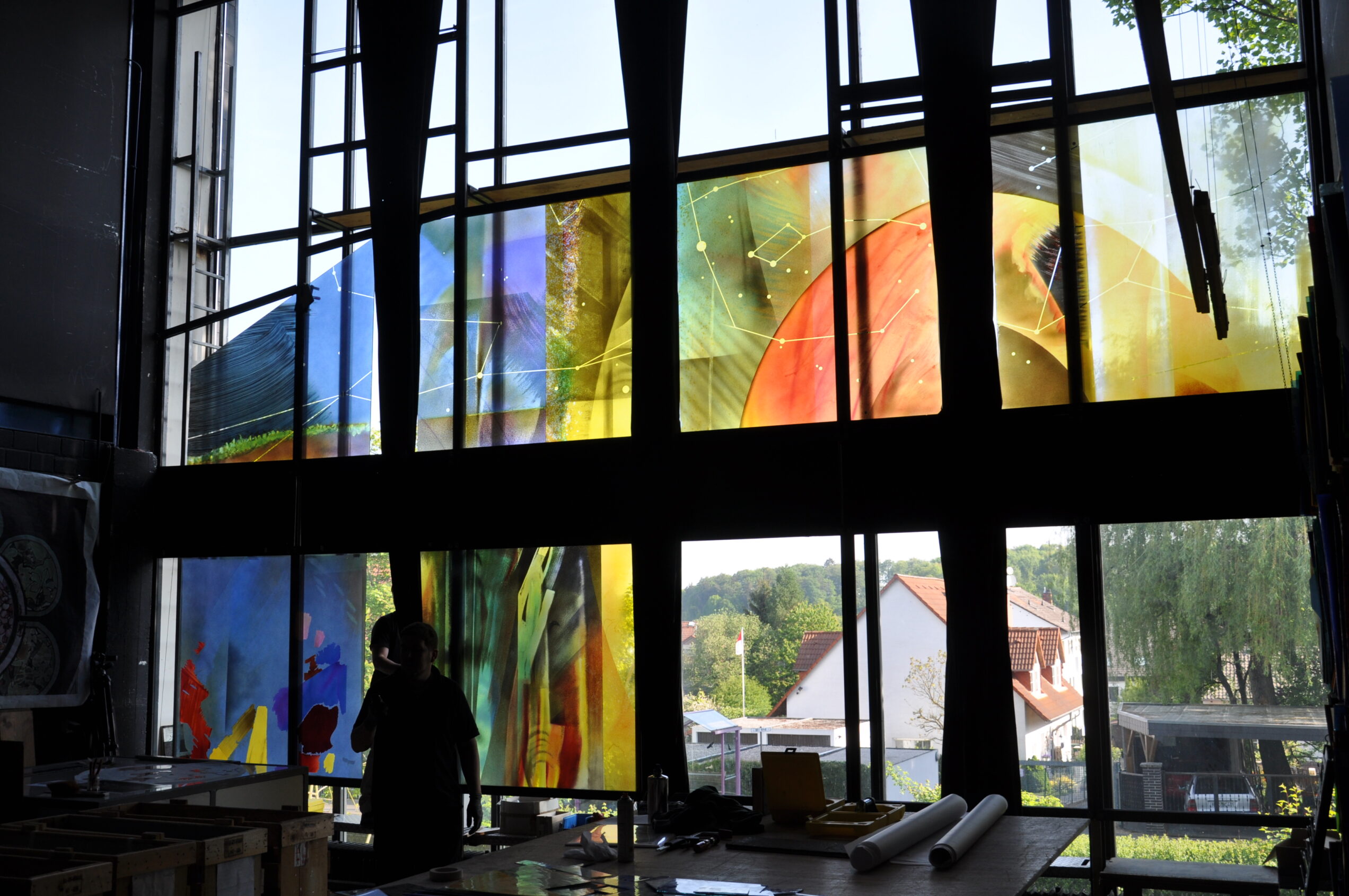 Fabrication process for a multi-window stained glass installation
