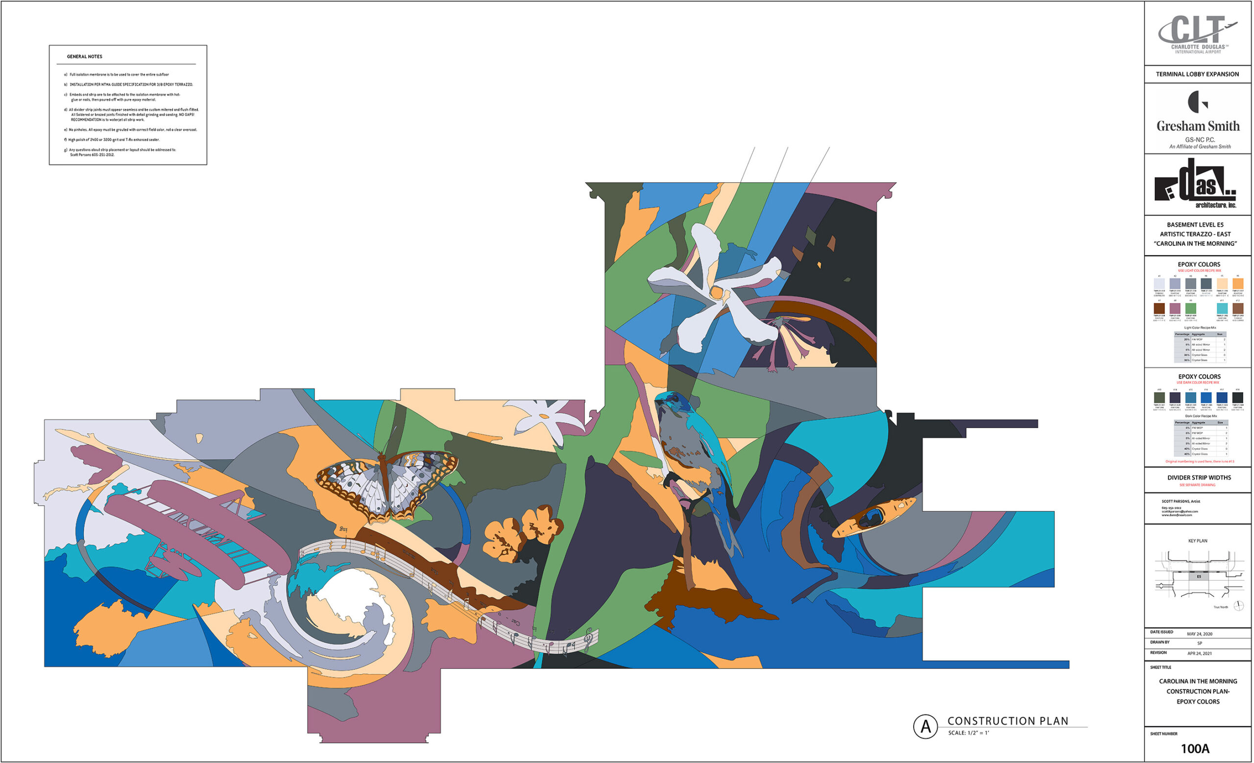 Epoxy color selection for the Carolina Morning artistic terrazzo floor