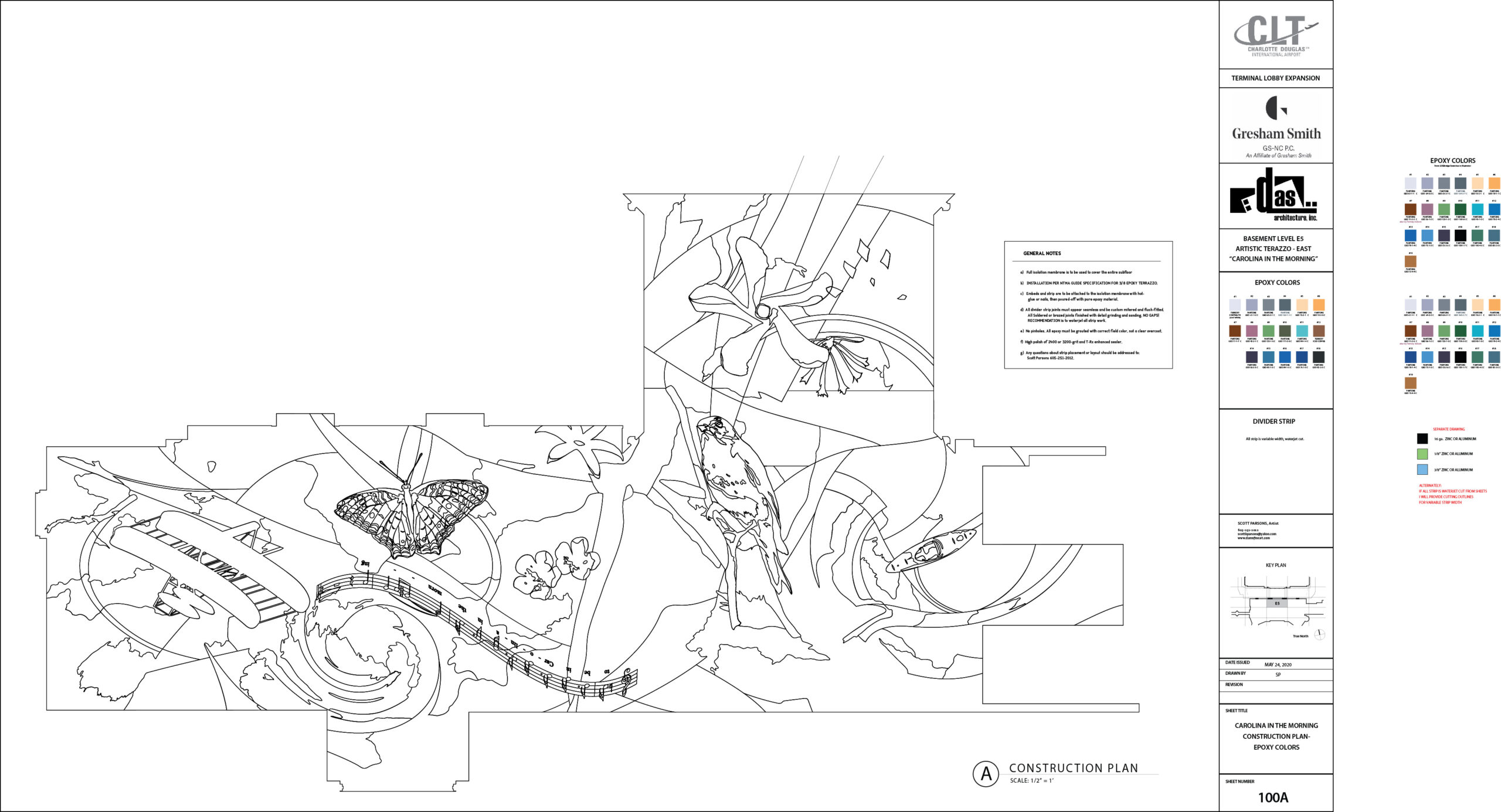 Construction document for the Carolina Morning artistic terrazzo floor by Scott Parsons for the Charlotte International Airport