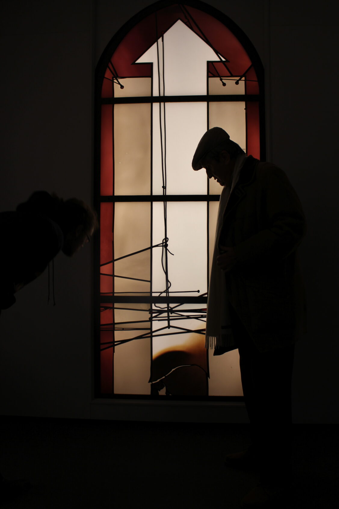 Johannes Schreiter in front of one of his windows at the Museum Altes Rathaus in Langen, Germany