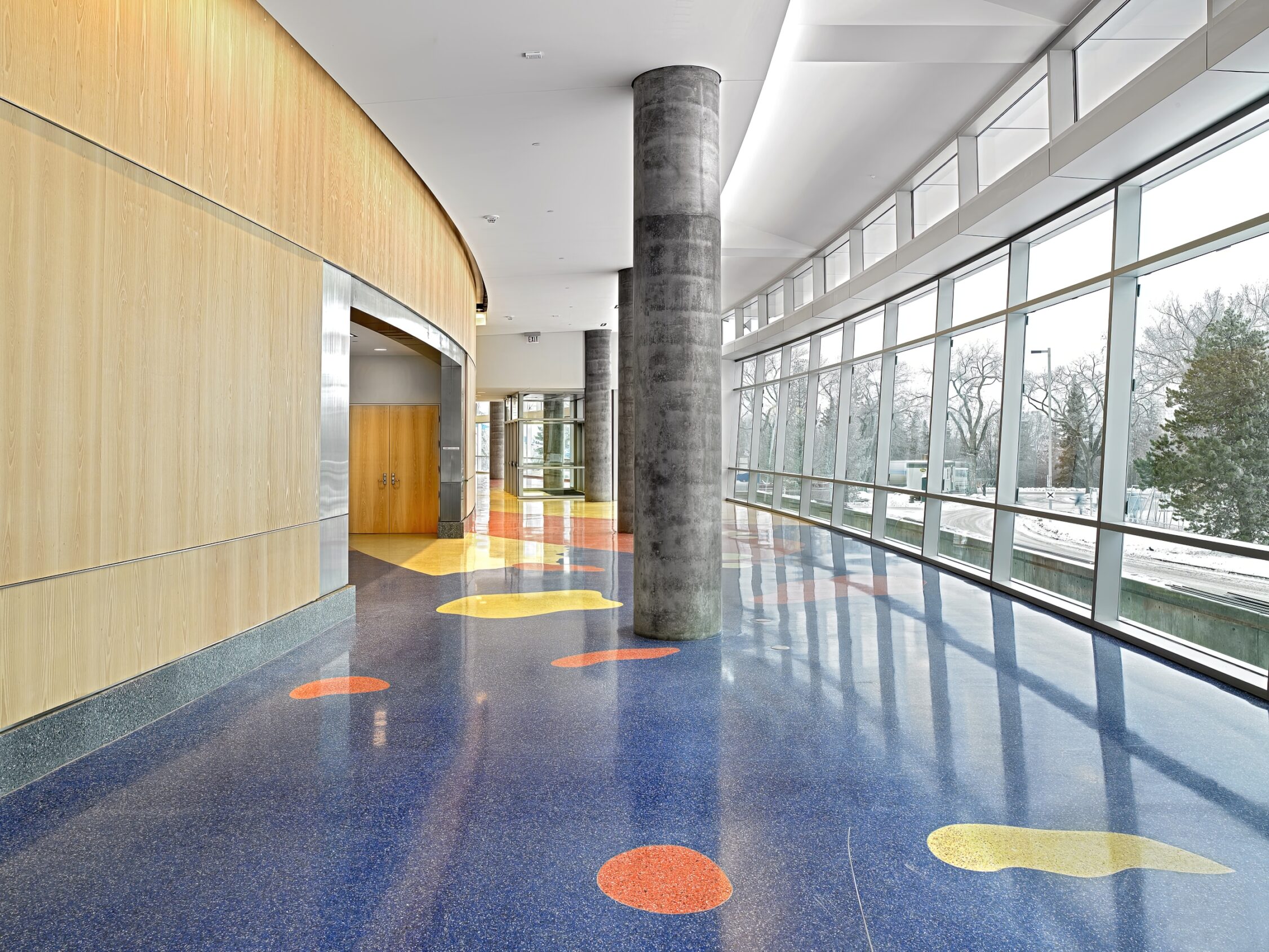 North classroom with artstic epoxy terrazzo flooring by Scott Parsons