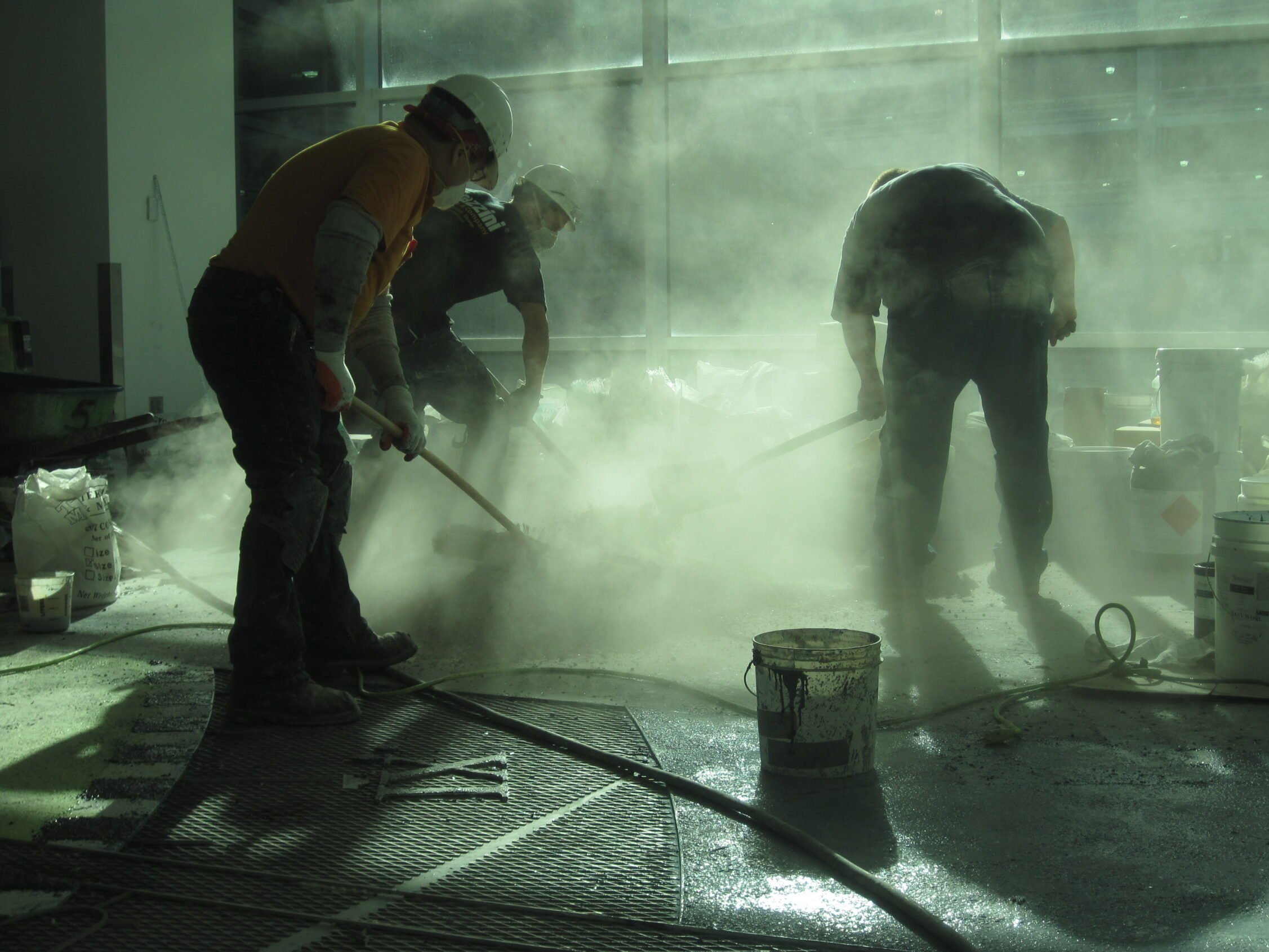 Mixing the aggregates together for a terrazzo recipe mix at the Minneapolis-St. Paul International Airport.