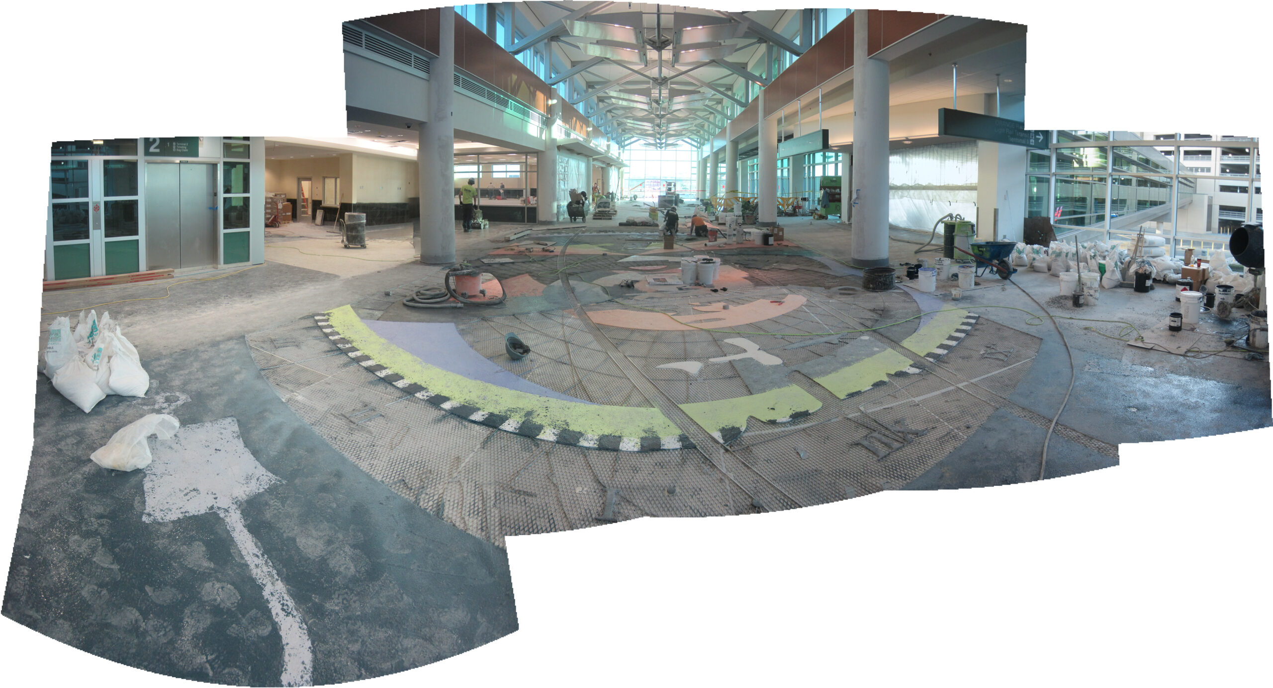 Installation panorama of the artistic terrazzo by Scott Parsons at the Minneapolis-St. Paul International Airport