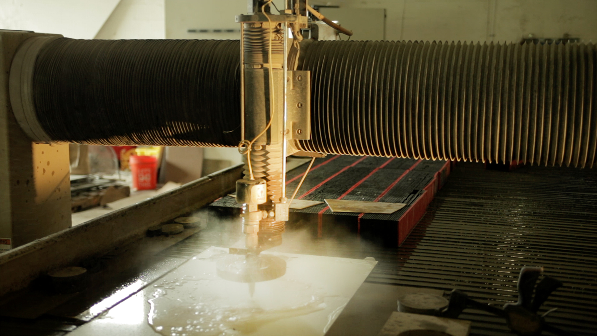 Waterjet cutting of a terrazzo embed sea turtle at Creative Terrazzo